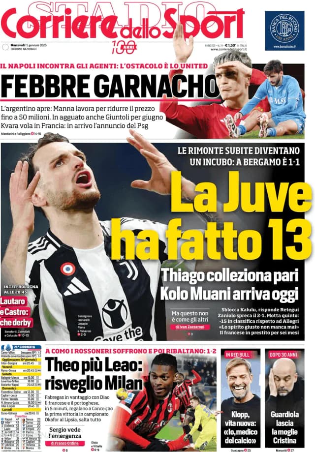 Capa jornal Corriere dello Sport 2025-01-15