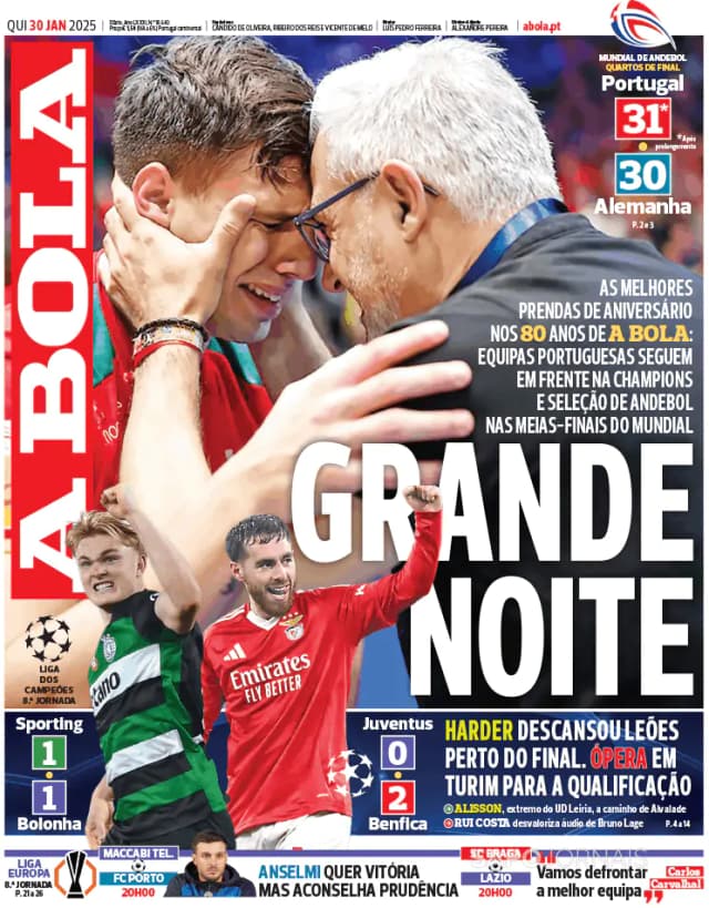 Capa jornal A Bola 2025-01-30