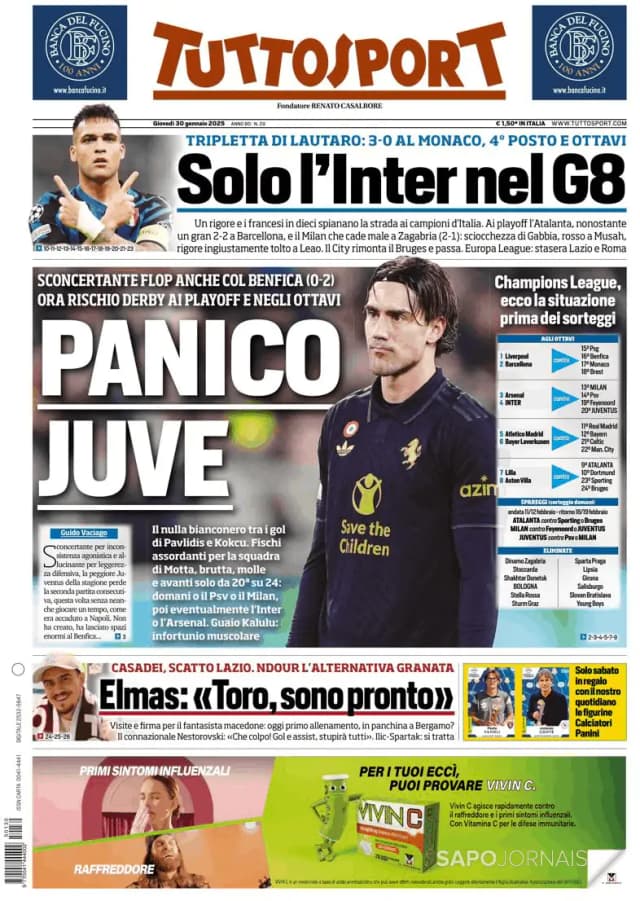 Capa jornal Tuttosport 2025-01-30