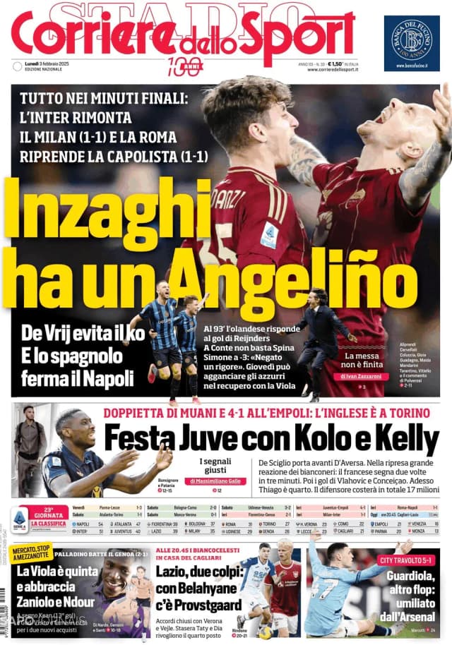 Capa jornal Corriere dello Sport 2025-02-03