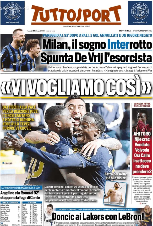 Capa jornal Tuttosport 2025-02-03