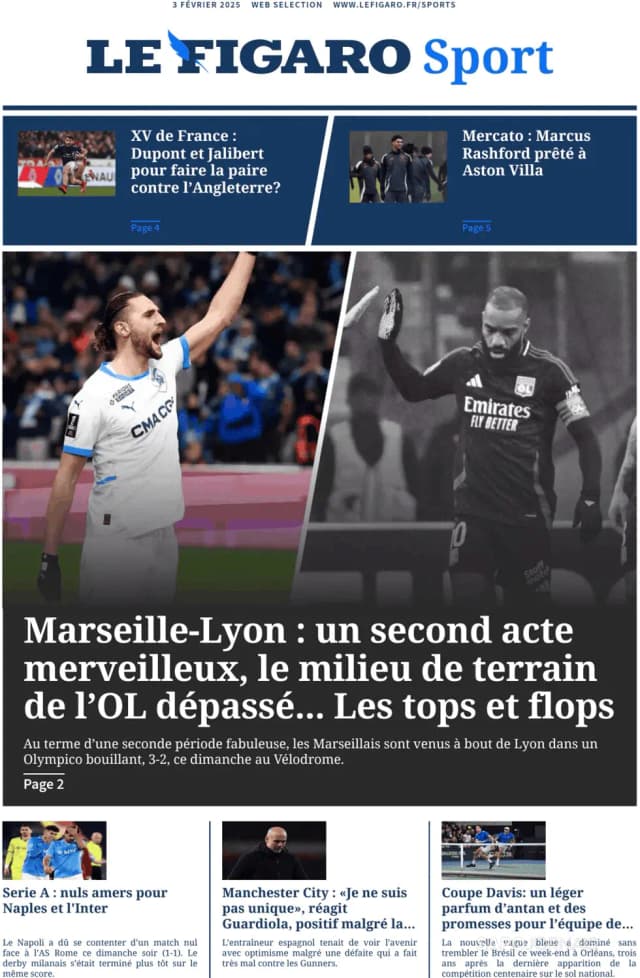 Capa jornal Le Figaro Sport 2025-02-03