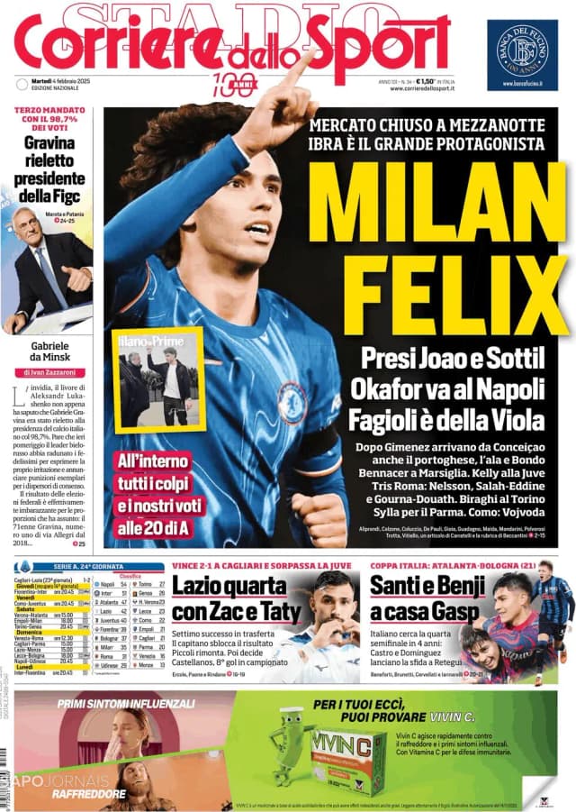 Capa jornal Corriere dello Sport 2025-02-04