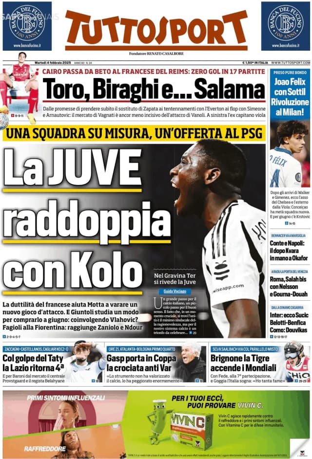 Capa jornal Tuttosport 2025-02-04