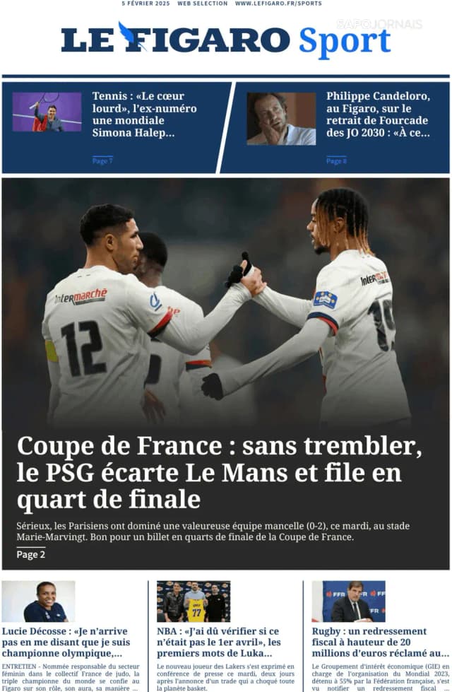 Capa jornal Le Figaro Sport 2025-02-05