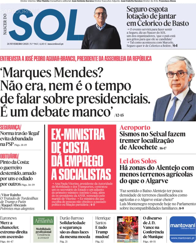 Capa jornal Nascer do SOL 2025-02-21