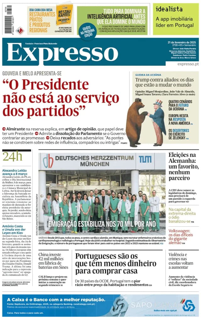 Capa jornal Expresso 2025-02-21