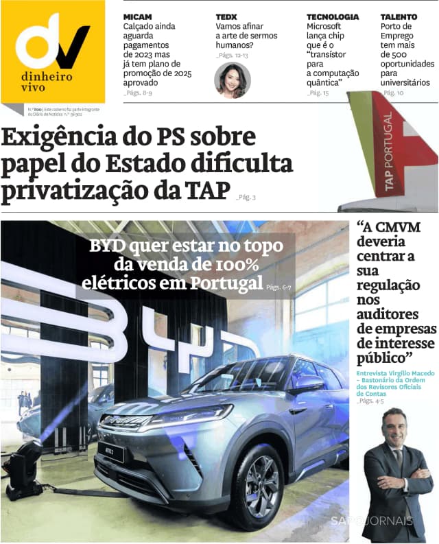 Capa jornal Dinheiro Vivo DN/JN 2025-02-21