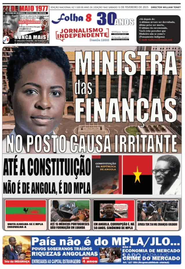 Capa jornal Folha 8 2025-02-15