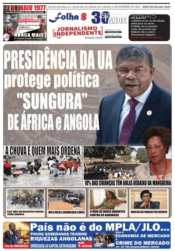 Capa jornal Folha 8 2025-02-22