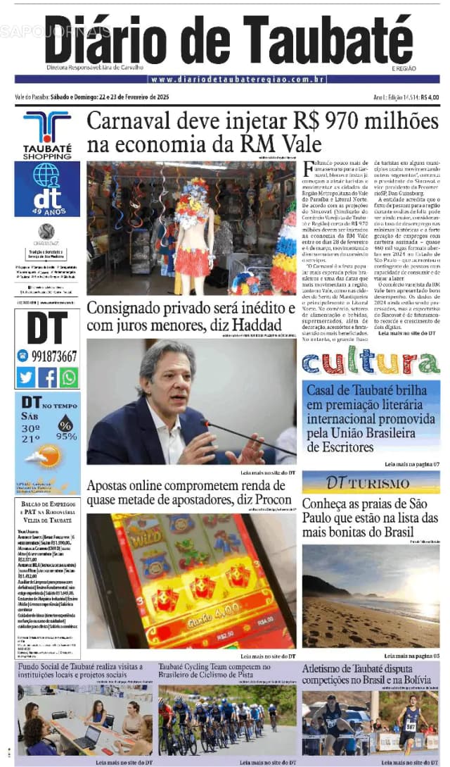 Capa jornal Diário de Taubaté 2025-02-22