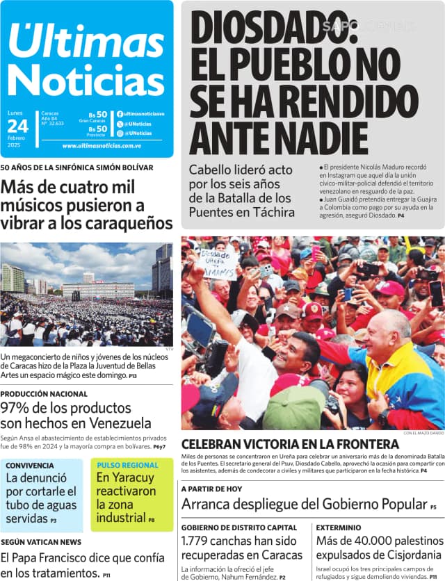 Capa jornal Últimas Noticias 2025-02-24