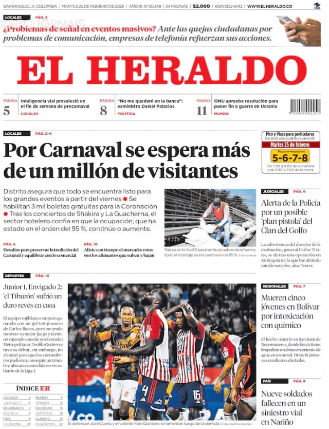 Capa jornal El Heraldo 2025-02-25