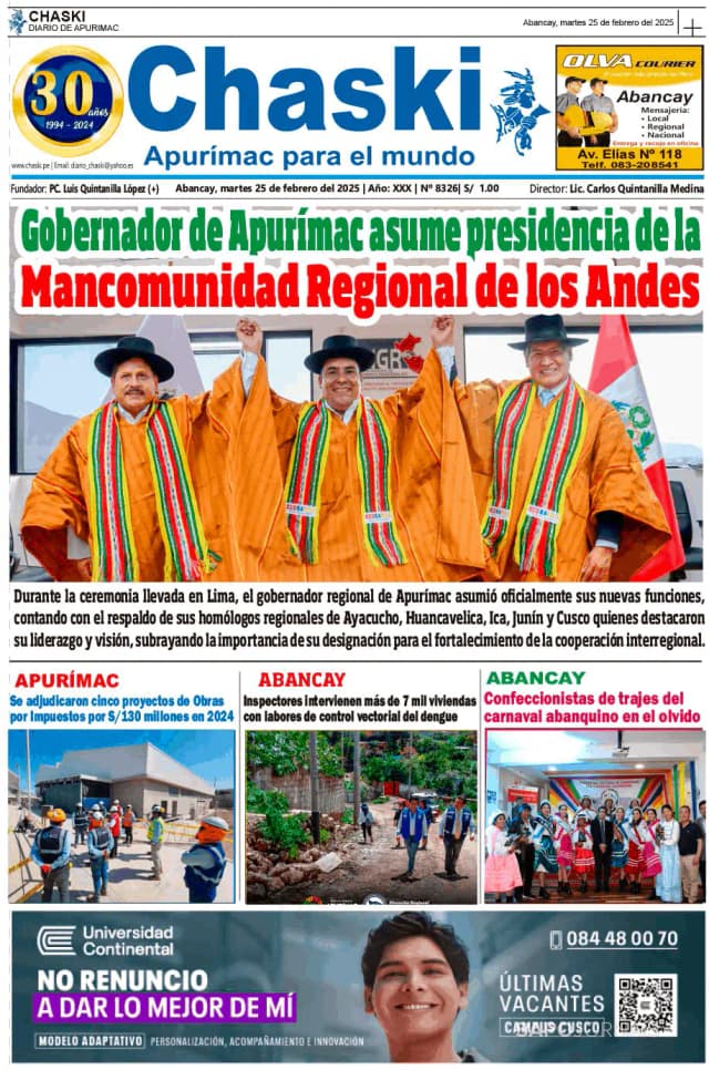 Capa jornal Chaski 2025-02-25