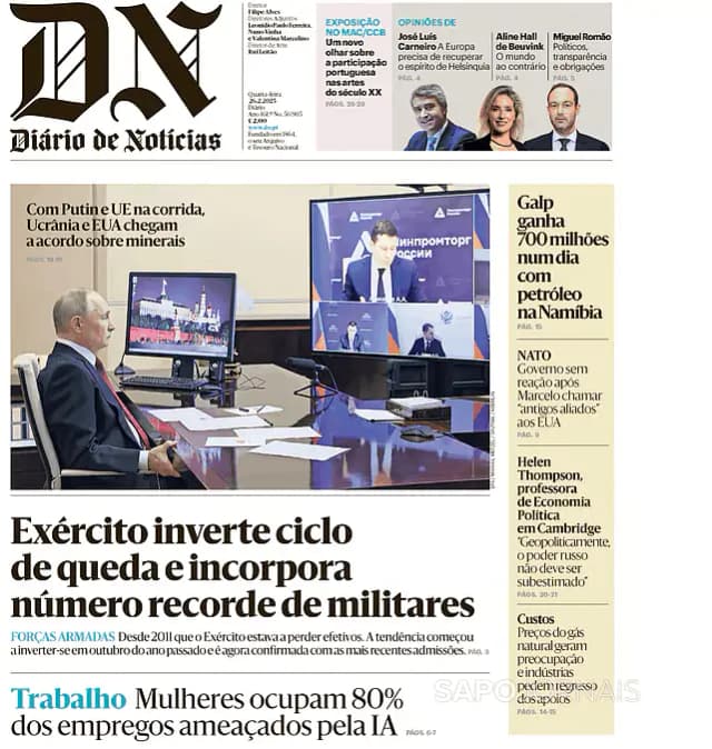 Capa jornal Diário de Notícias 2025-02-26