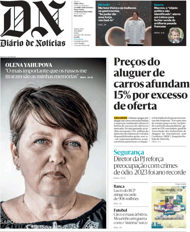 Capa jornal Diário de Notícias 2025-02-27