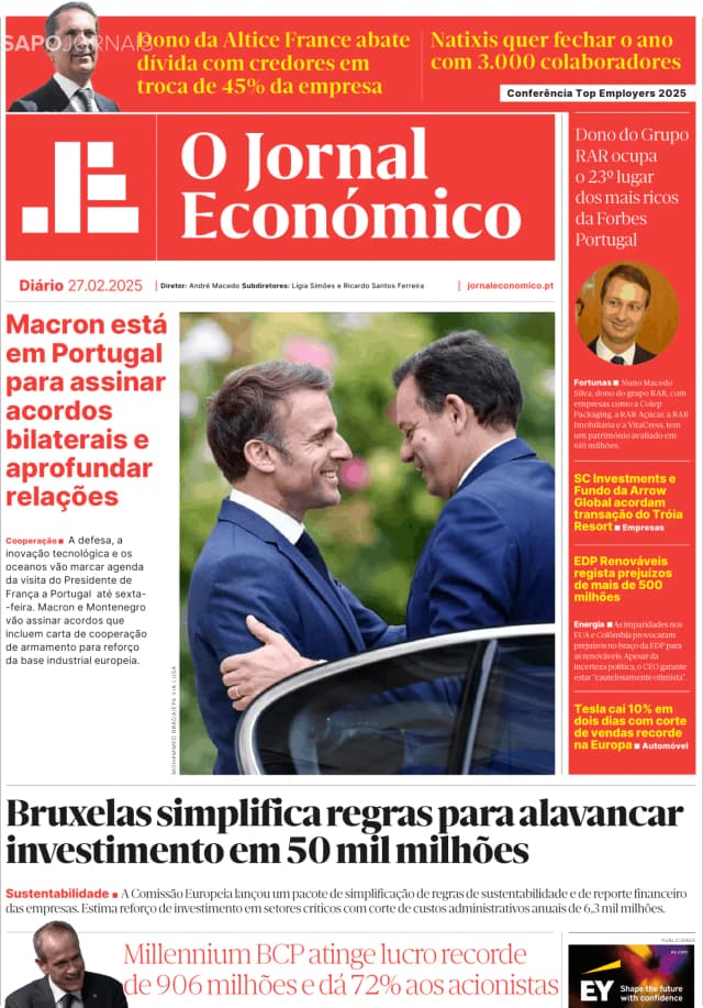 Capa jornal O Jornal Económico 2025-02-27