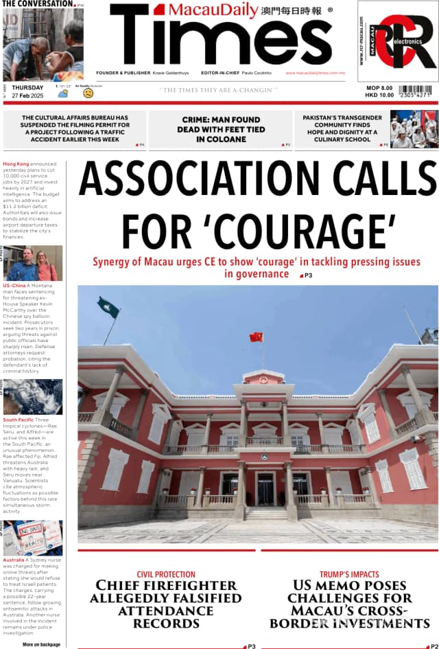 Capa jornal Macau Daily Times 2025-02-27