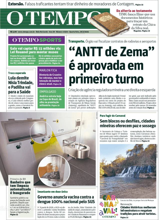 Capa jornal O Tempo 2025-02-26