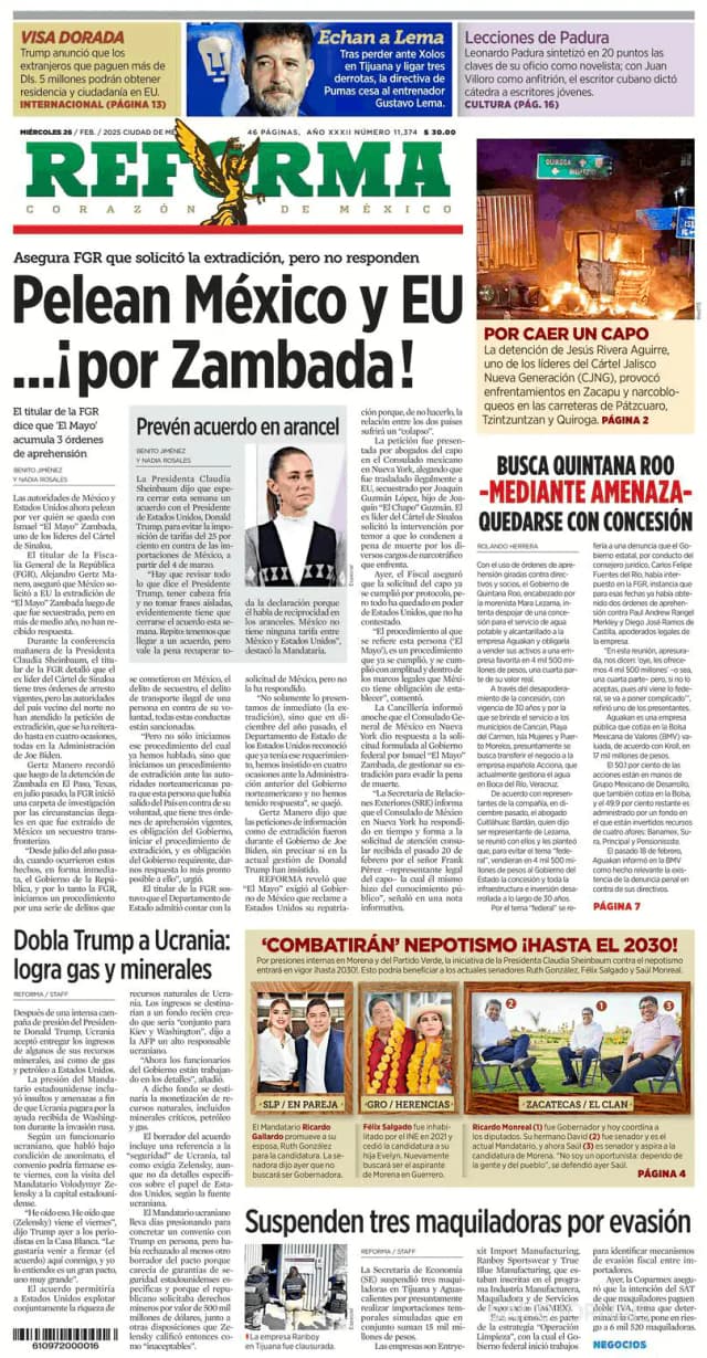 Capa jornal Reforma 2025-02-26