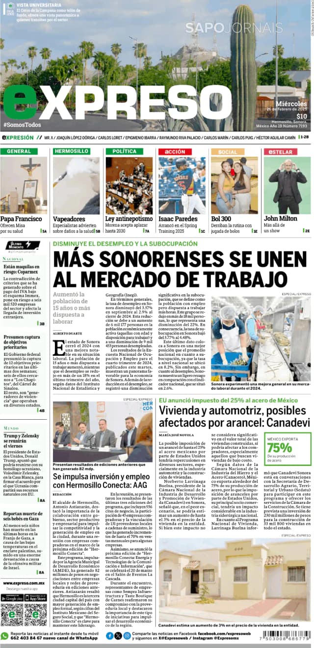 Capa jornal Expreso 2025-02-26