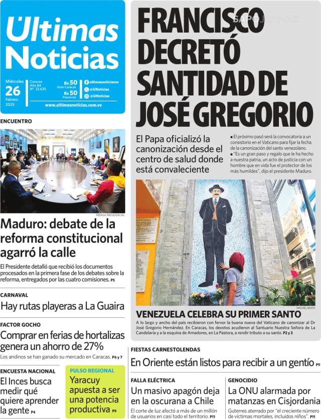 Capa jornal Últimas Noticias 2025-02-26