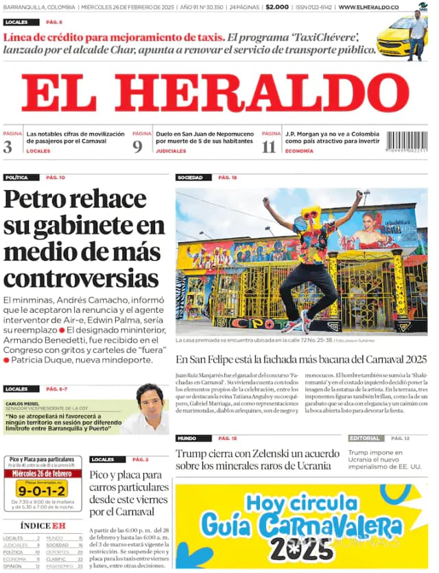 Capa jornal El Heraldo 2025-02-26