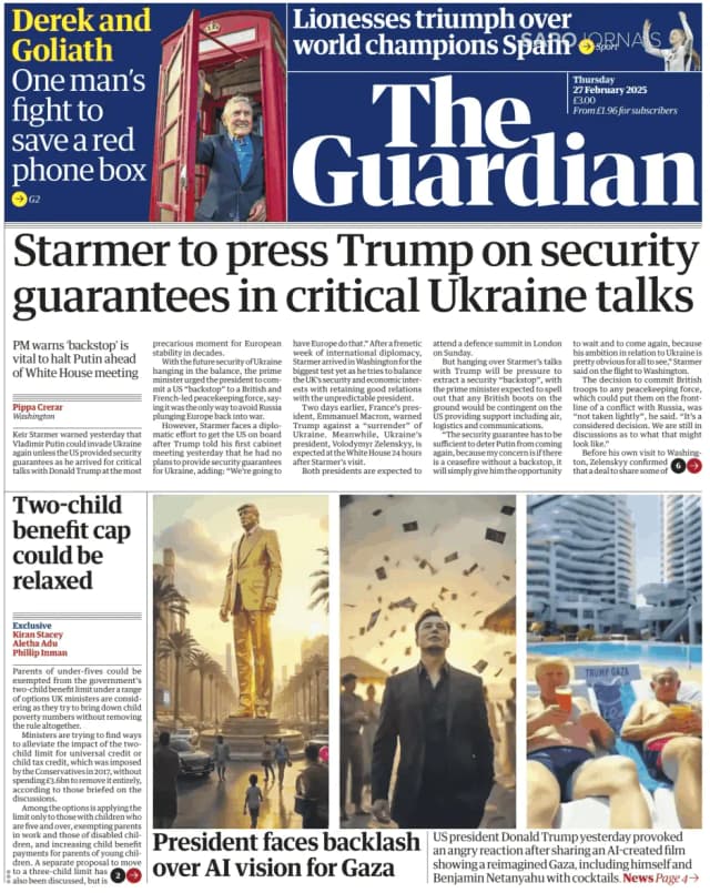 Capa jornal The Guardian 2025-02-27