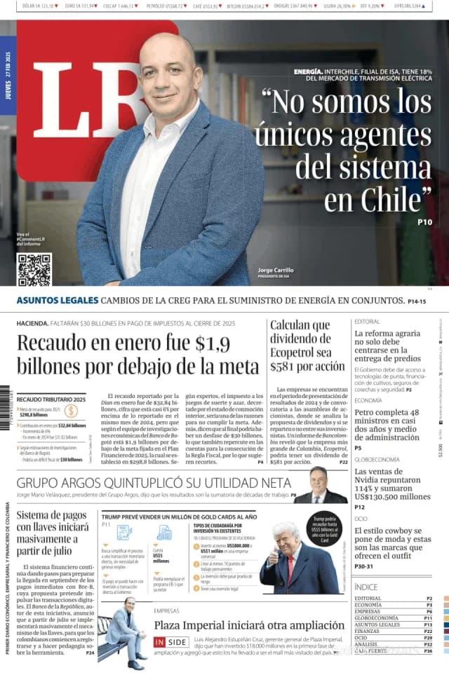 Capa jornal La Republica 2025-02-27