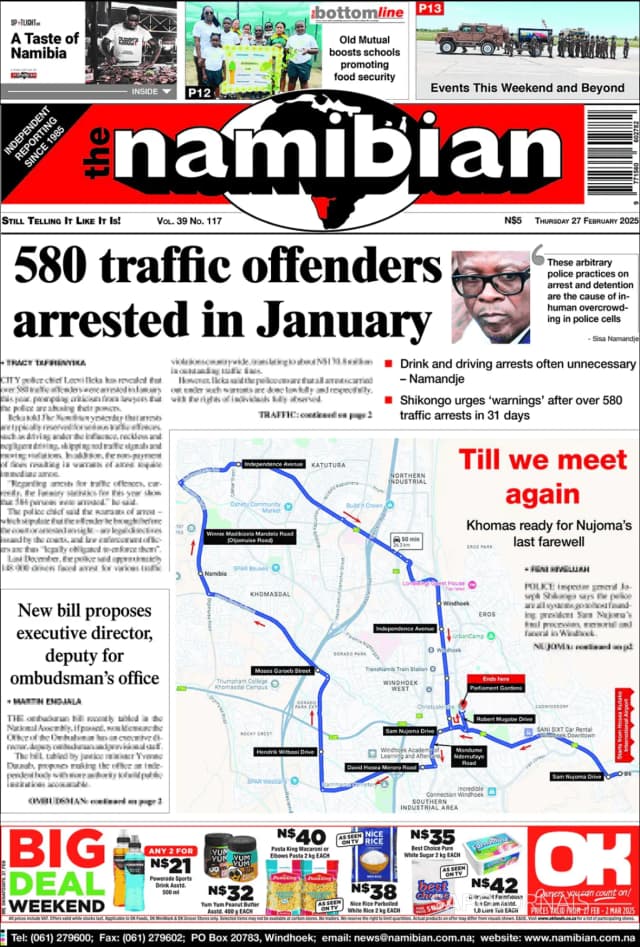 Capa jornal The Namibian 2025-02-27