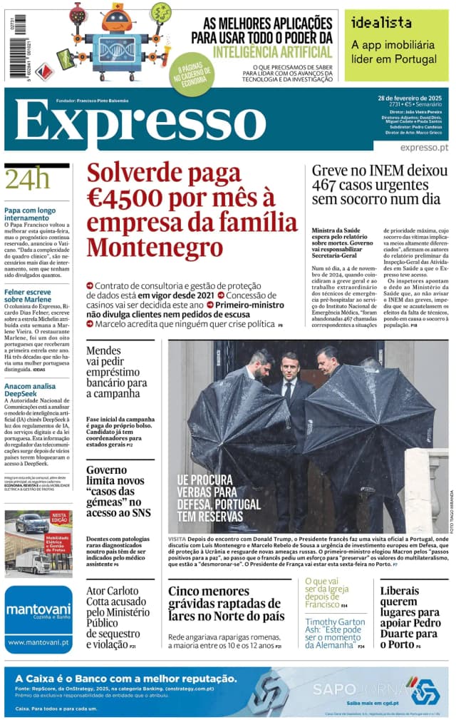 Capa jornal Expresso 2025-02-28