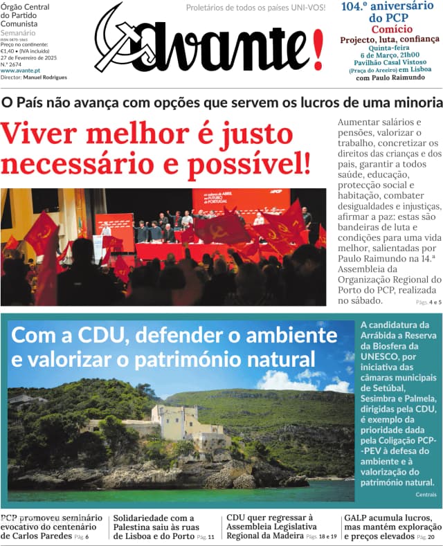 Capa jornal Avante! 2025-02-27