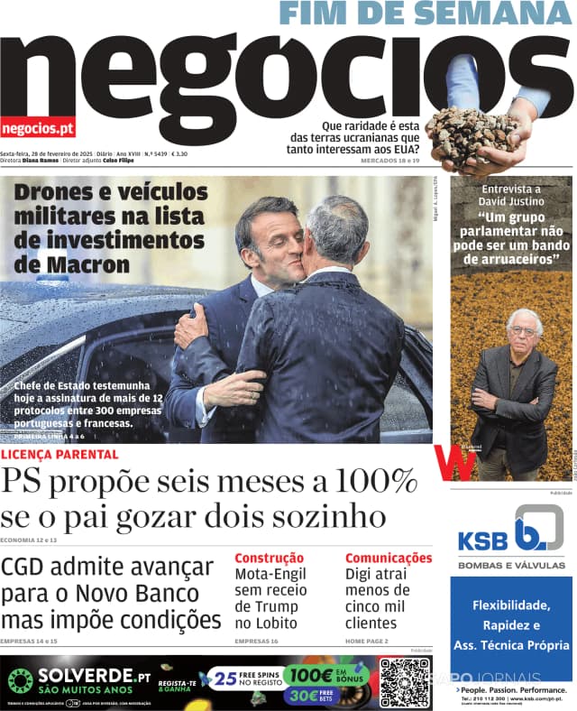 Capa jornal Jornal de Negócios 2025-02-28