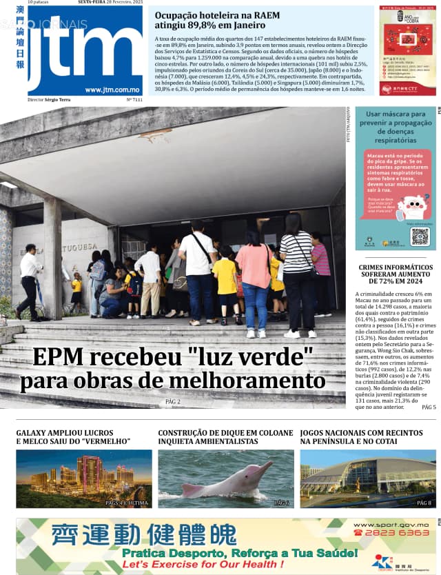 Capa jornal Jornal Tribuna de Macau 2025-02-28