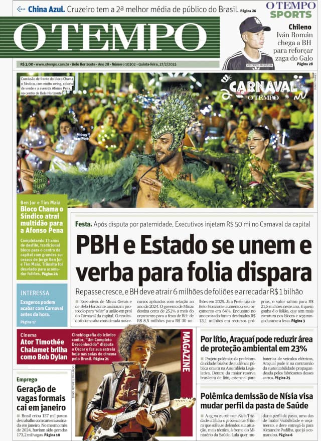 Capa jornal O Tempo 2025-02-27