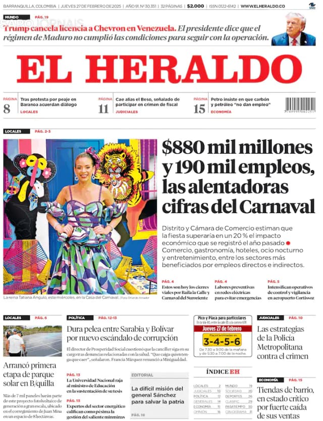 Capa jornal El Heraldo 2025-02-27