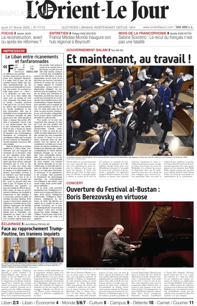 Capa jornal L'orient le jour 2025-02-27