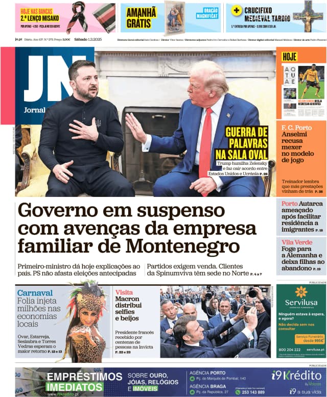 Capa jornal Jornal de Notícias 2025-03-01