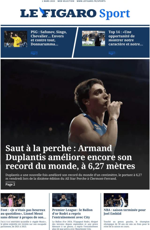 Capa jornal Le Figaro Sport 2025-03-01