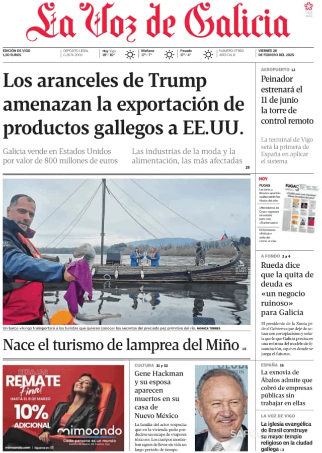 Capa jornal La Voz de Galicia 2025-02-28