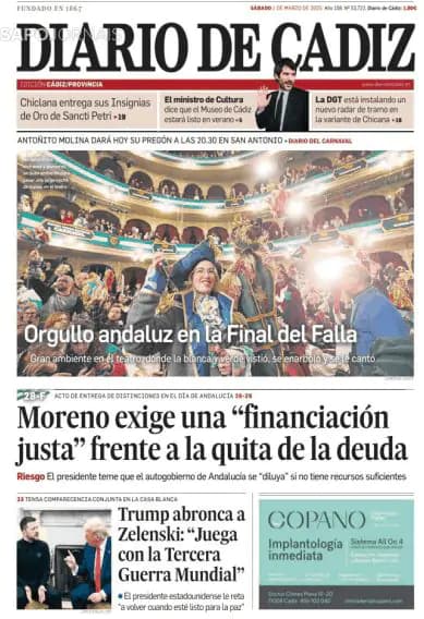 Capa jornal Diario de Cádiz 2025-03-01