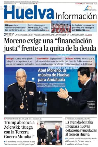 Capa jornal Huelva Información 2025-03-01