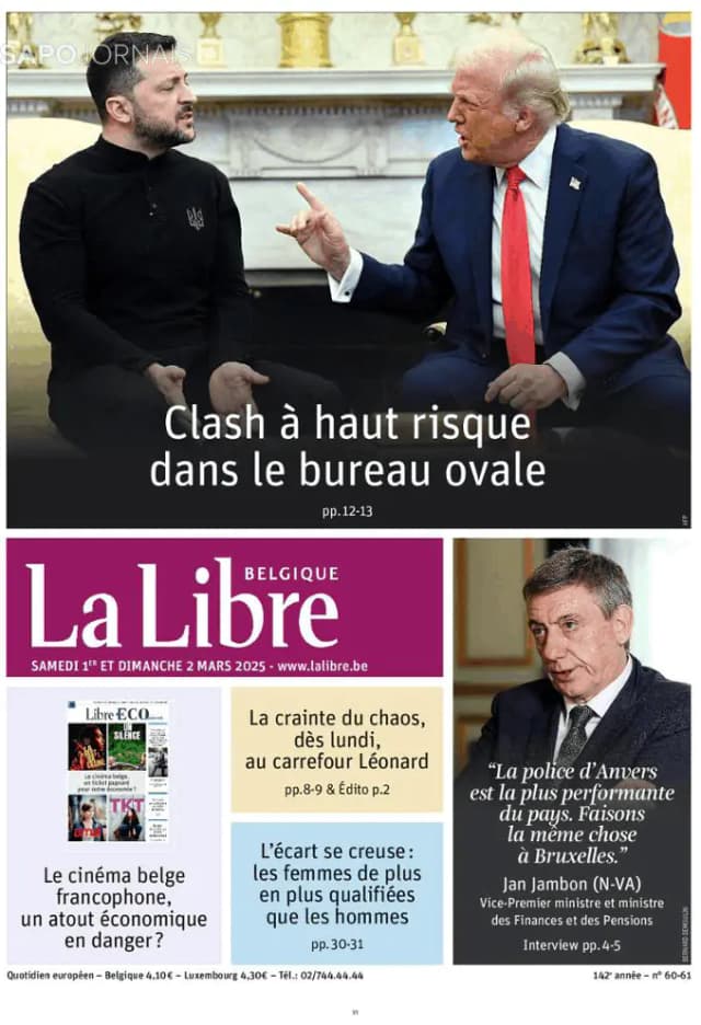 Capa jornal La Libre Belgique 2025-03-01