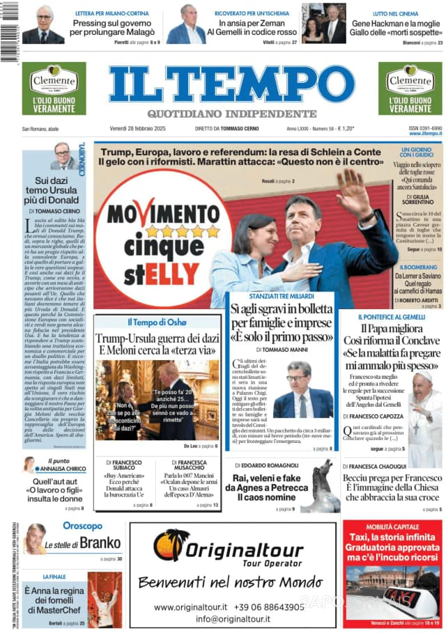 Capa jornal Il Tempo 2025-02-28