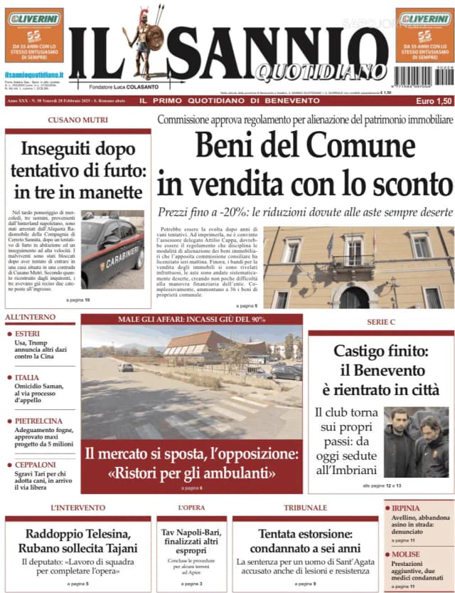 Capa jornal Il Sannio Quotidiano 2025-02-28