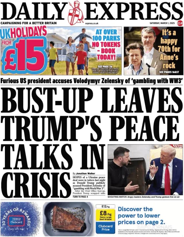 Capa jornal Daily Express 2025-03-01