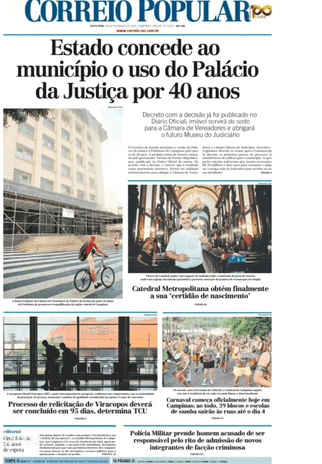 Capa jornal Correio Popular 2025-02-28