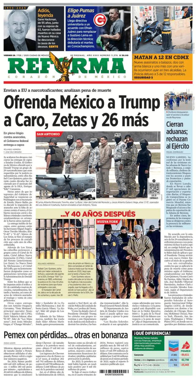 Capa jornal Reforma 2025-02-28