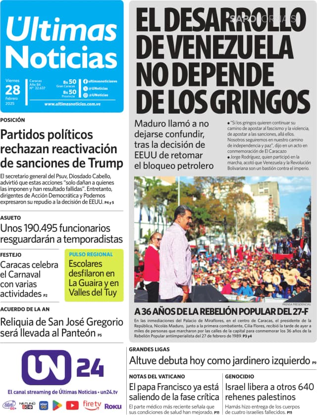 Capa jornal Últimas Noticias 2025-02-28