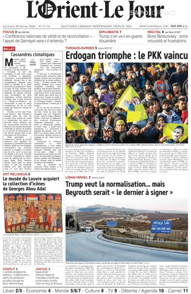 Capa jornal L'orient le jour 2025-02-28